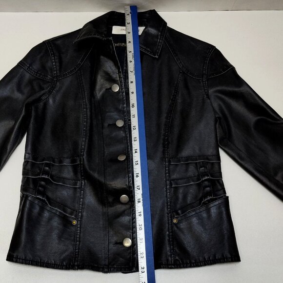 Paris Blue Faux Leather Jacket Small (3-5) Snap Buttons Leopard Trim Detail VGC - Picture 11 of 14